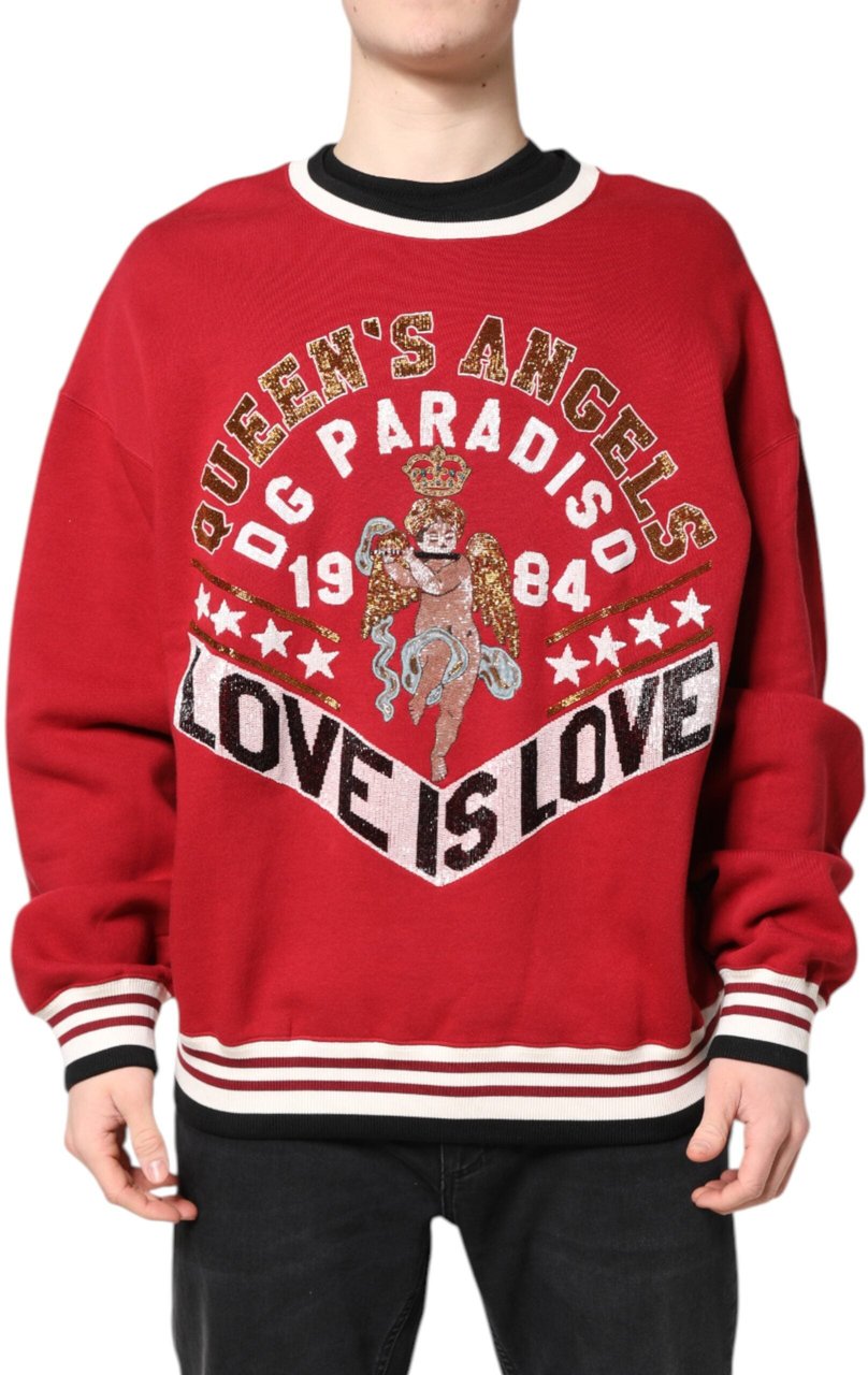 Dolce & Gabbana Red Sequin Knit Pullover Sweatshirt Sweater Divers