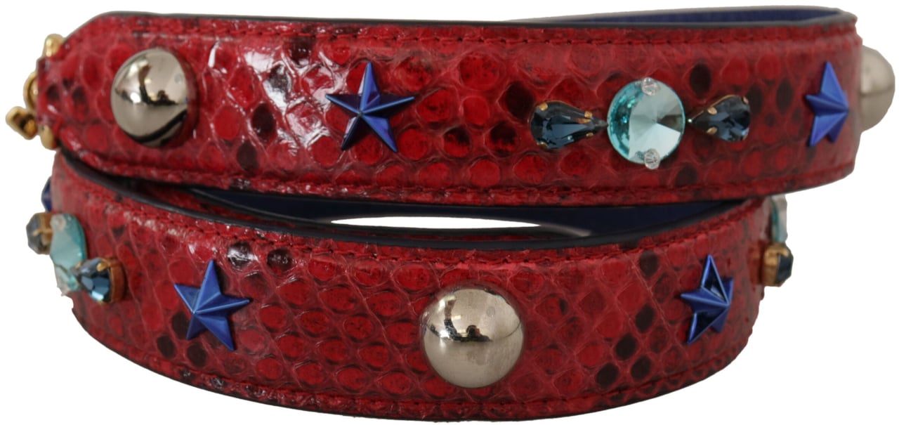 Dolce & Gabbana Red Exotic Leather Crystals Shoulder Strap Rood