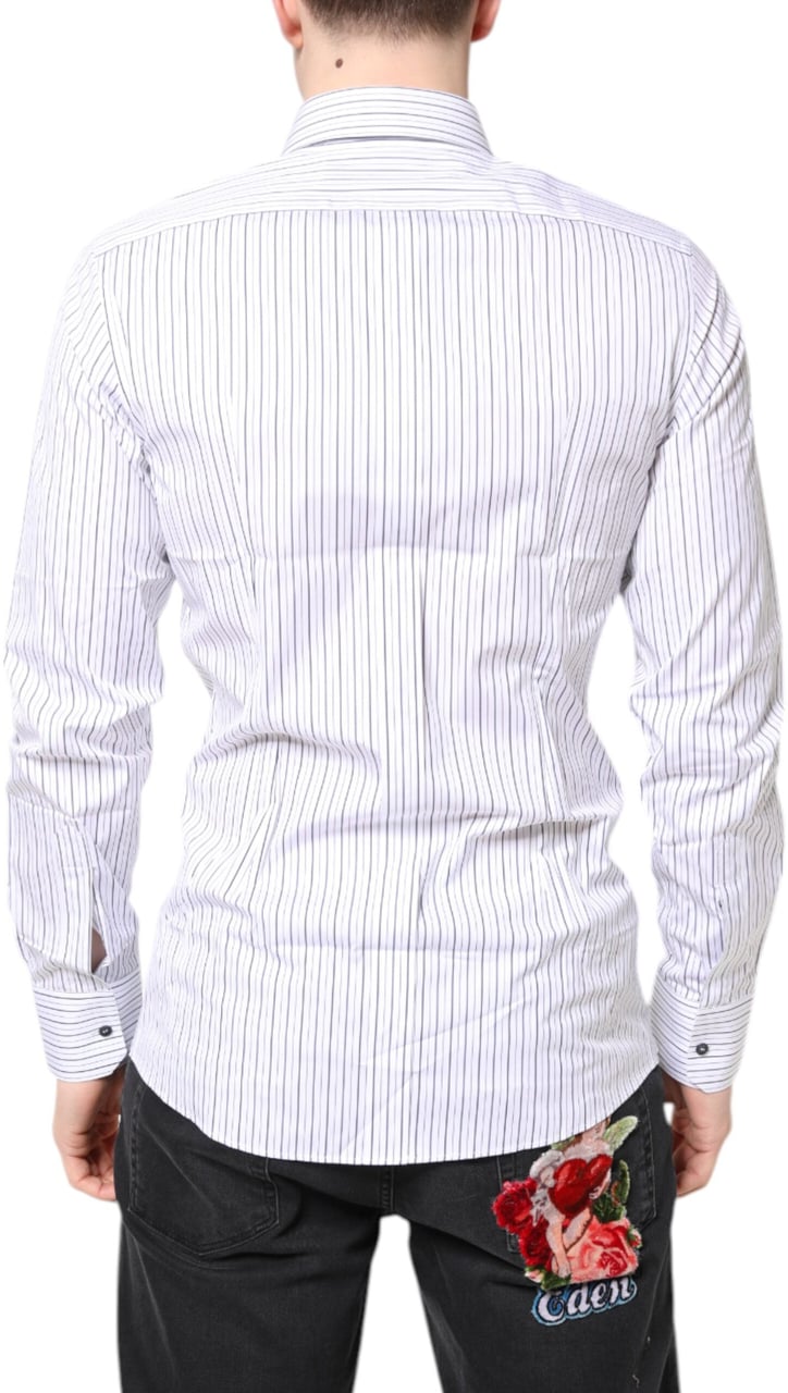 Dolce & Gabbana White Stripes GOLD Cotton Formal Shirt Wit