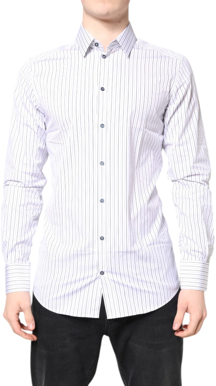 Dolce & Gabbana White Stripes GOLD Cotton Formal Shirt Wit