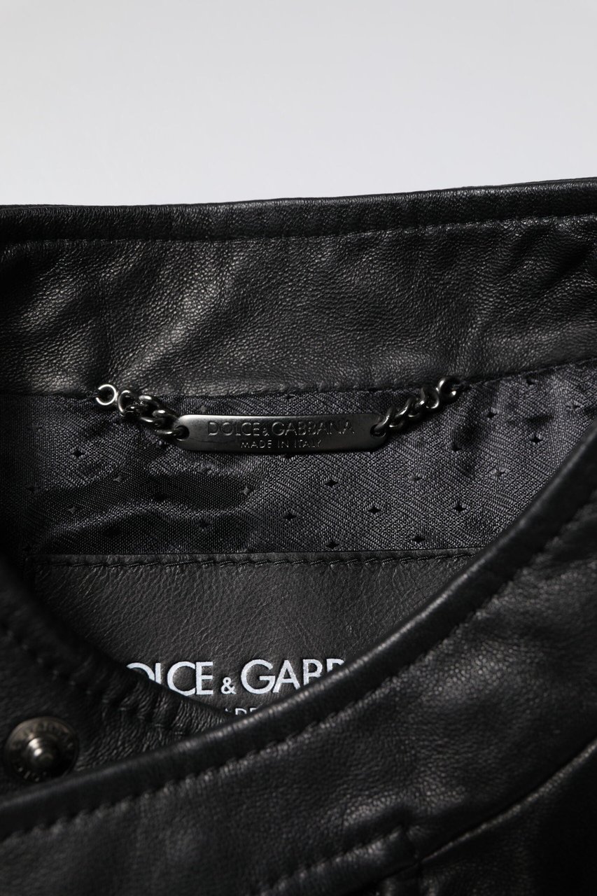 Dolce & Gabbana Black Sheep Leather Biker Full Zip Jacket Zwart