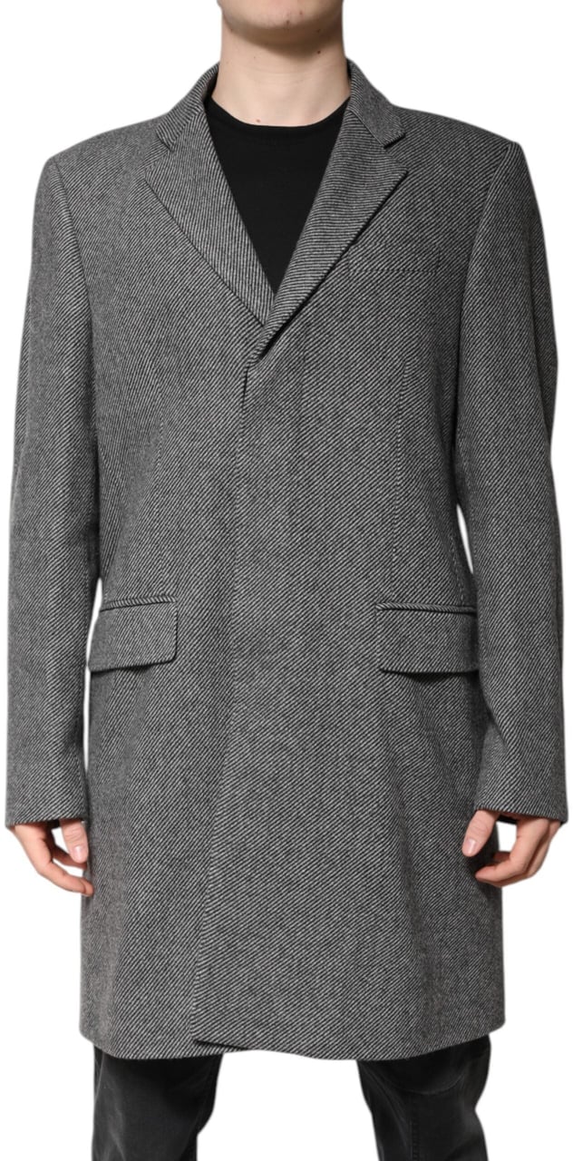 Dolce & Gabbana Gray Wool Single Breasted Trench Coat Jacket Grijs