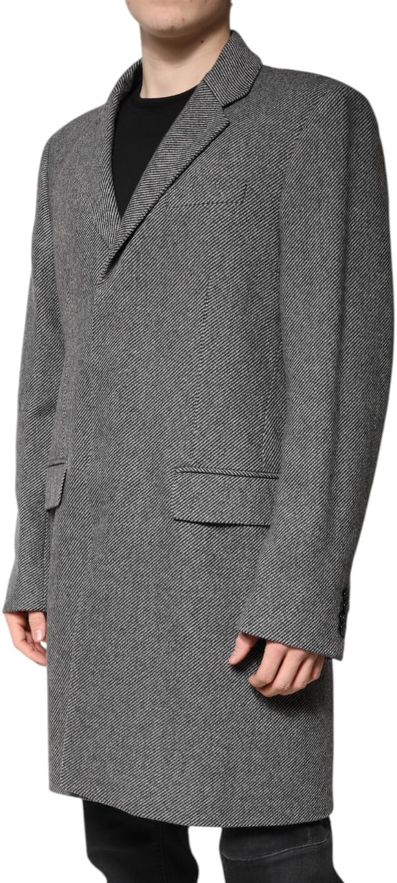 Dolce & Gabbana Gray Wool Single Breasted Trench Coat Jacket Grijs