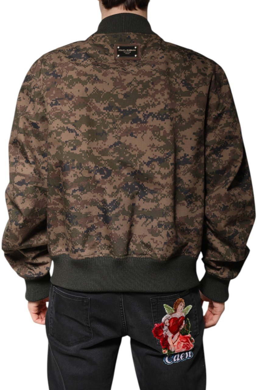 Dolce & Gabbana Brown Camouflage Bomber Full Zip Jacket Bruin