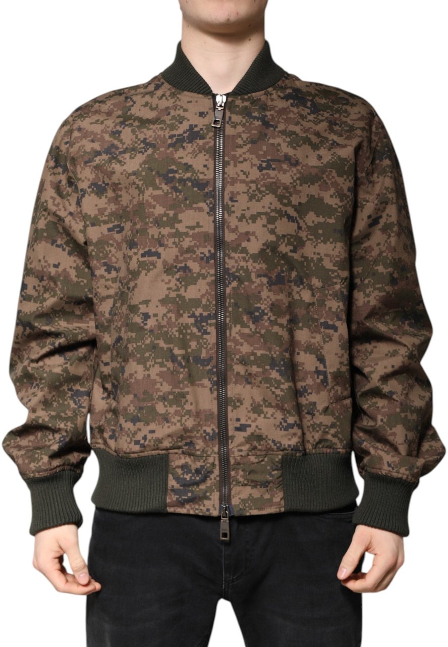 Dolce & Gabbana Brown Camouflage Bomber Full Zip Jacket Bruin