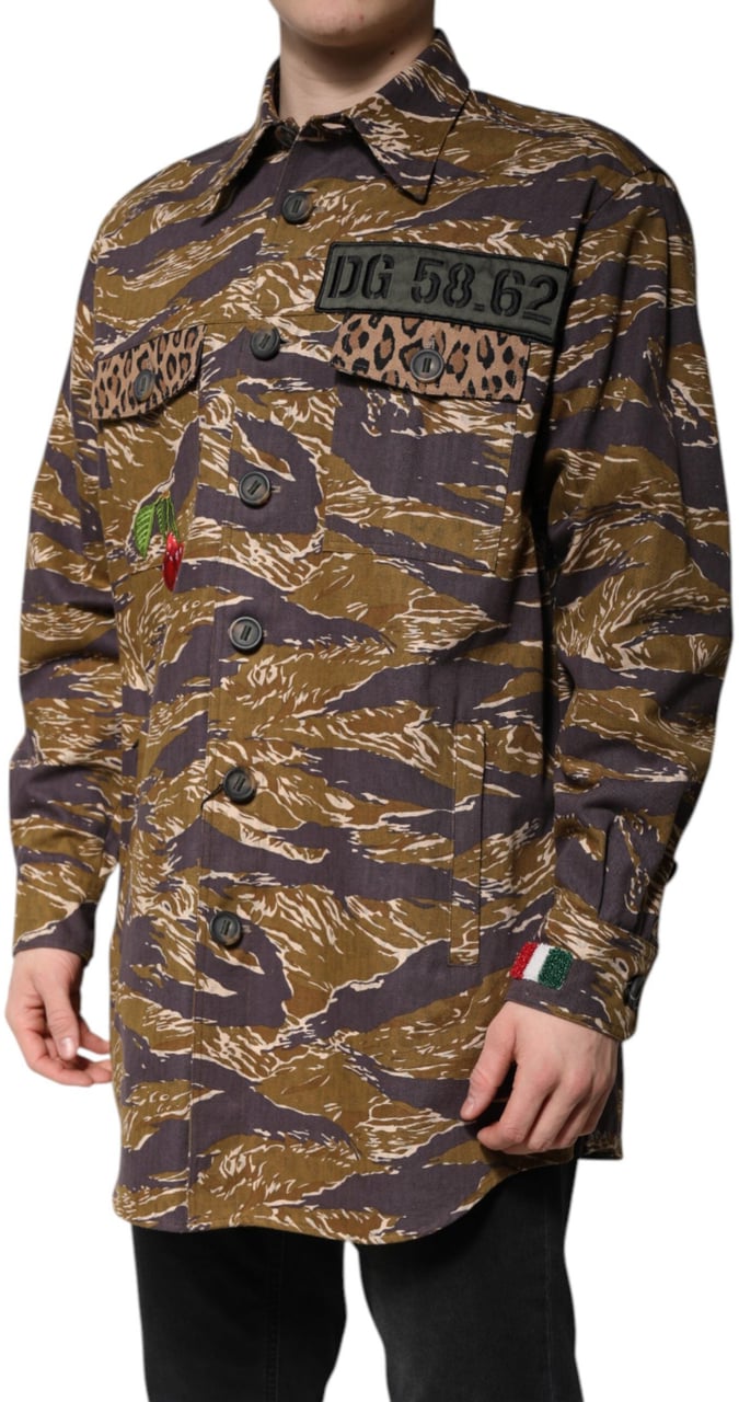 Dolce & Gabbana Brown Leopard Cotton Collared Coat Jacket Bruin