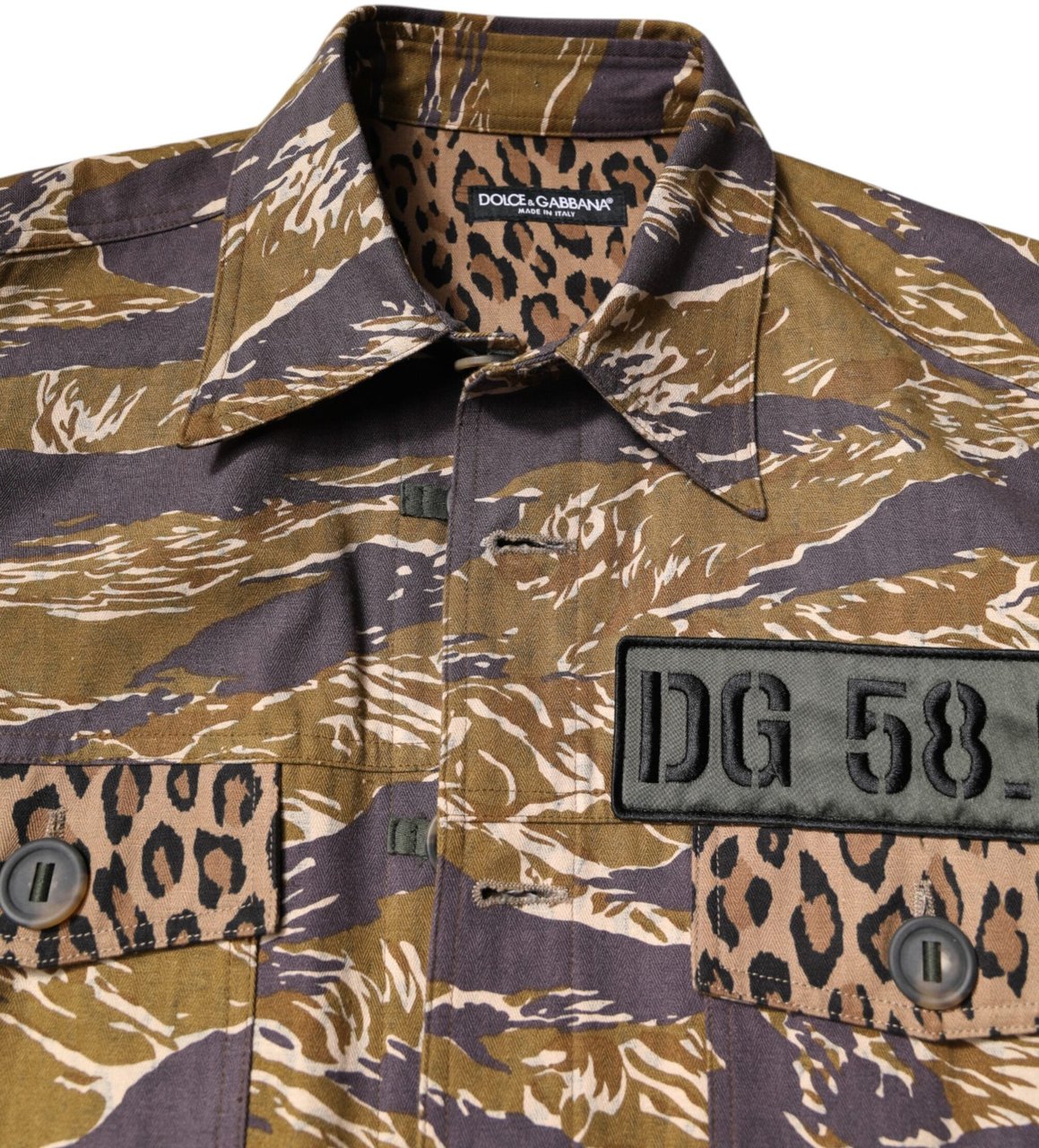 Dolce & Gabbana Brown Leopard Cotton Collared Coat Jacket Bruin