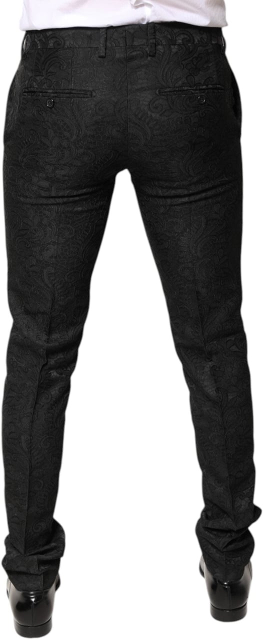 Dolce & Gabbana Black Floral Jacquard Mid Waist Dress Pants Zwart