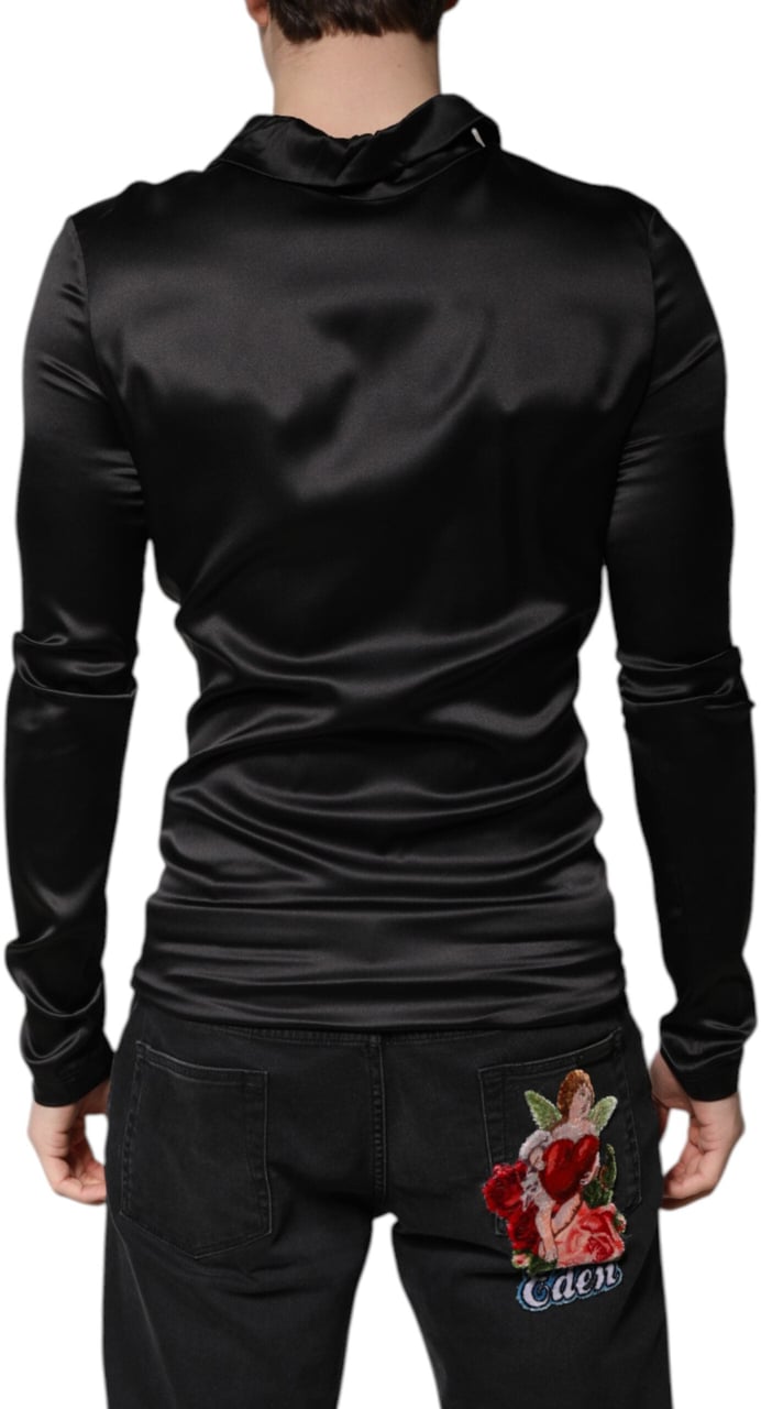 Dolce & Gabbana Black Silk Turtleneck Men Pullover Sweater Zwart