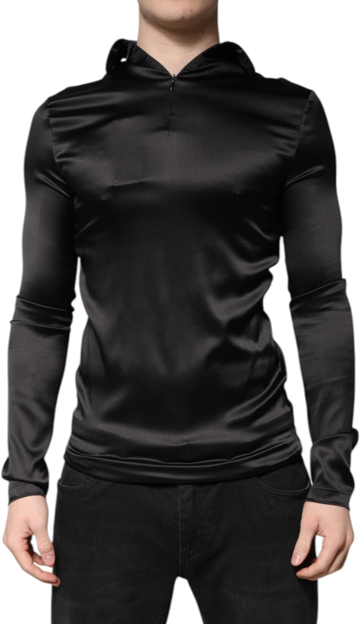 Dolce & Gabbana Black Silk Turtleneck Men Pullover Sweater Zwart
