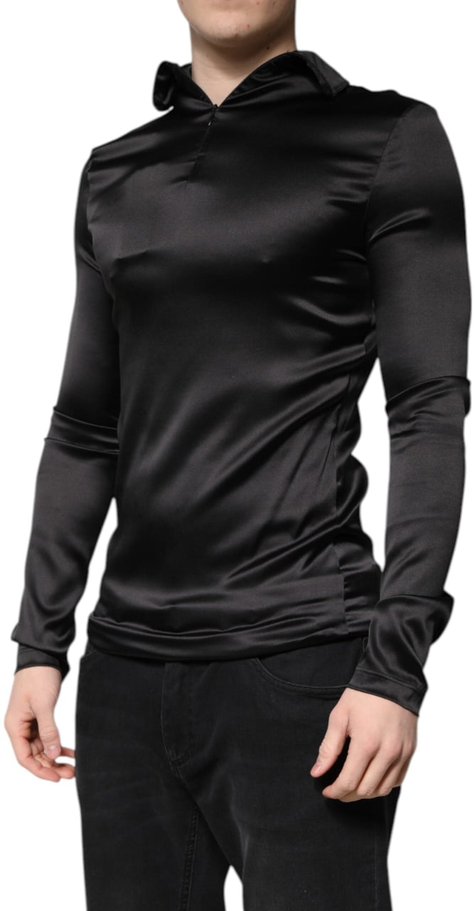 Dolce & Gabbana Black Silk Turtleneck Men Pullover Sweater Zwart