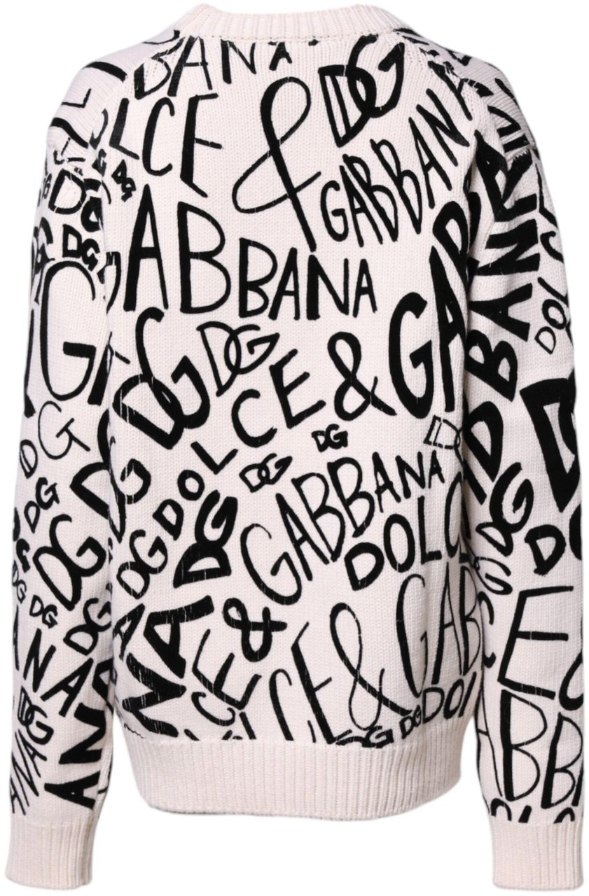 Dolce & Gabbana White Black Logo Print Women Pullover Sweater Zwart