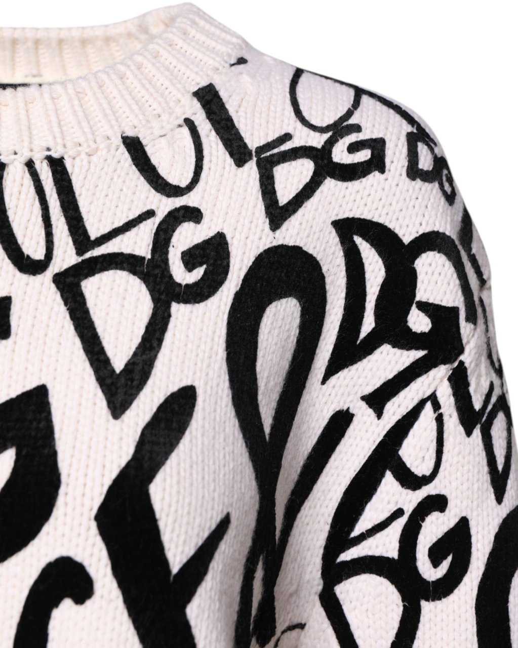 Dolce & Gabbana White Black Logo Print Women Pullover Sweater Zwart