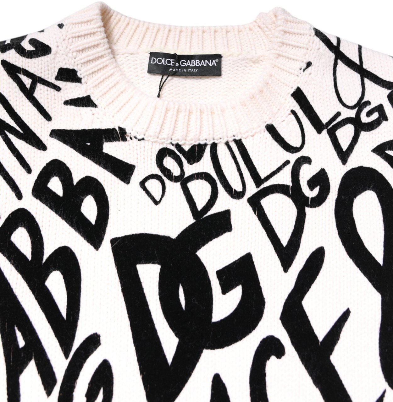 Dolce & Gabbana White Black Logo Print Women Pullover Sweater Zwart