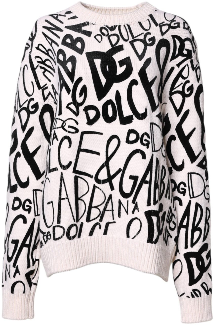 Dolce & Gabbana White Black Logo Print Women Pullover Sweater Zwart