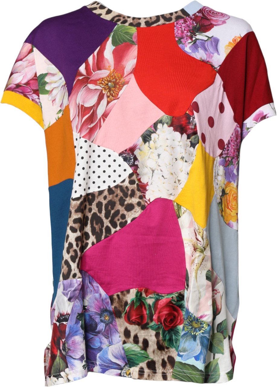 Dolce & Gabbana Multicolor Patchwork Short Sleeve Blouse Top Divers