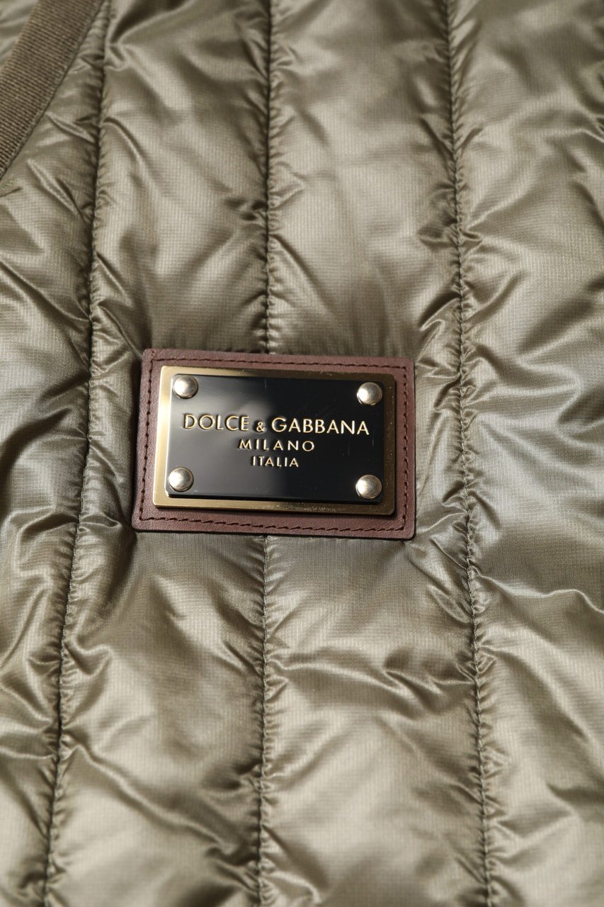 Dolce & Gabbana Brown Logo Plaque Quilted Vest Jacket Bruin