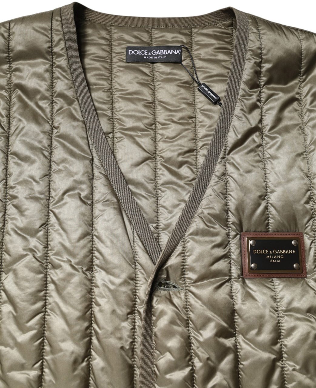 Dolce & Gabbana Brown Logo Plaque Quilted Vest Jacket Bruin