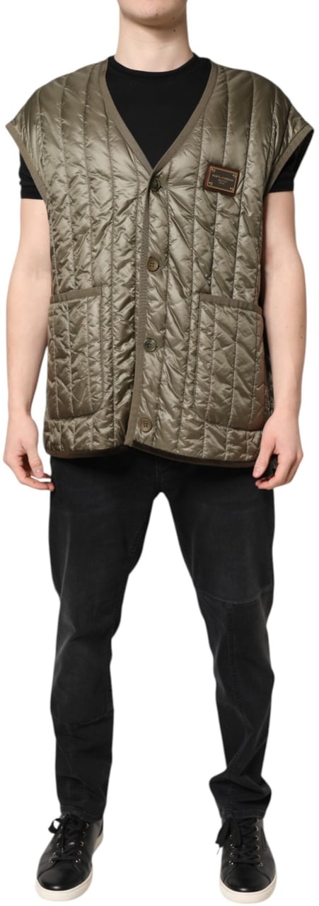 Dolce & Gabbana Brown Logo Plaque Quilted Vest Jacket Bruin