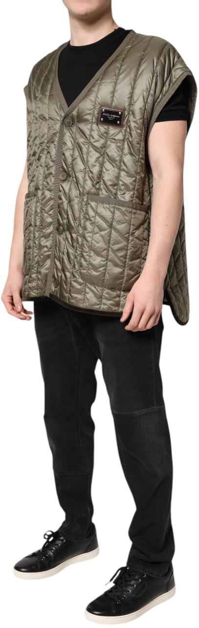 Dolce & Gabbana Brown Logo Plaque Quilted Vest Jacket Bruin
