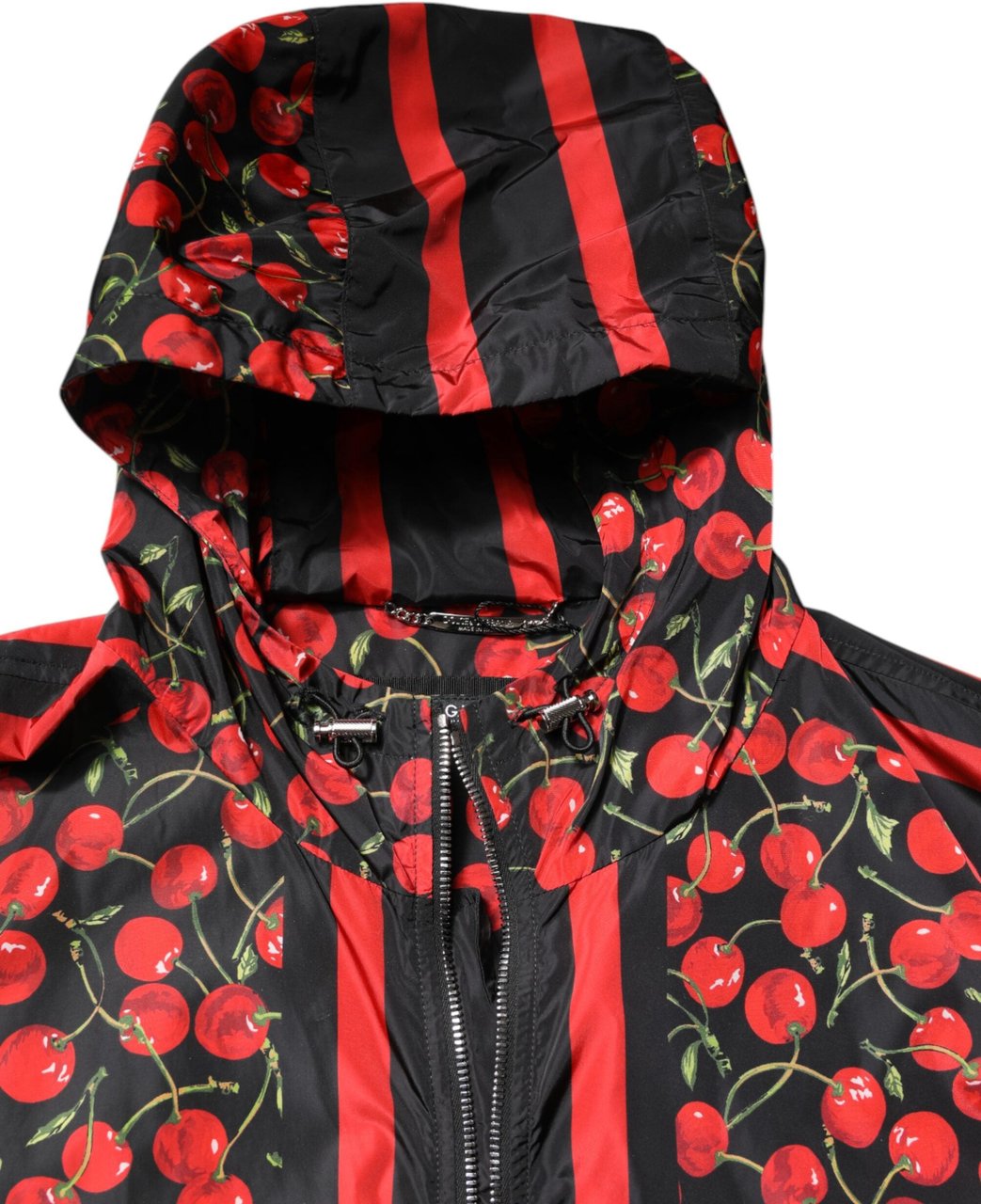 Dolce & Gabbana Black Cherry Print Hooded Windbreaker Jacket Divers