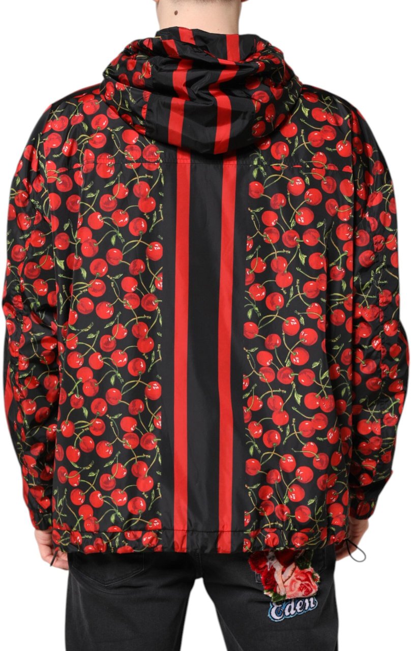 Dolce & Gabbana Black Cherry Print Hooded Windbreaker Jacket Divers