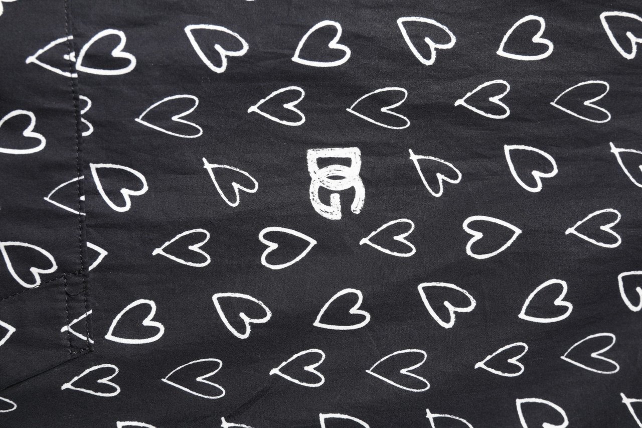 Dolce & Gabbana Black Heart Print Hooded Windbreaker Jacket Zwart