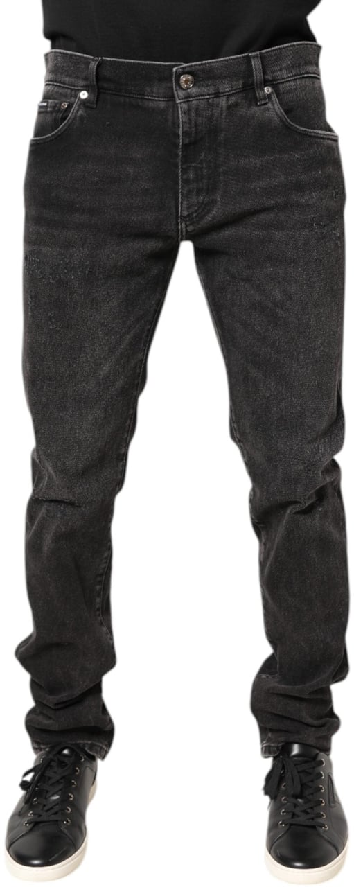 Dolce & Gabbana Gray Washed Cotton Skinny Denim Jeans Grijs