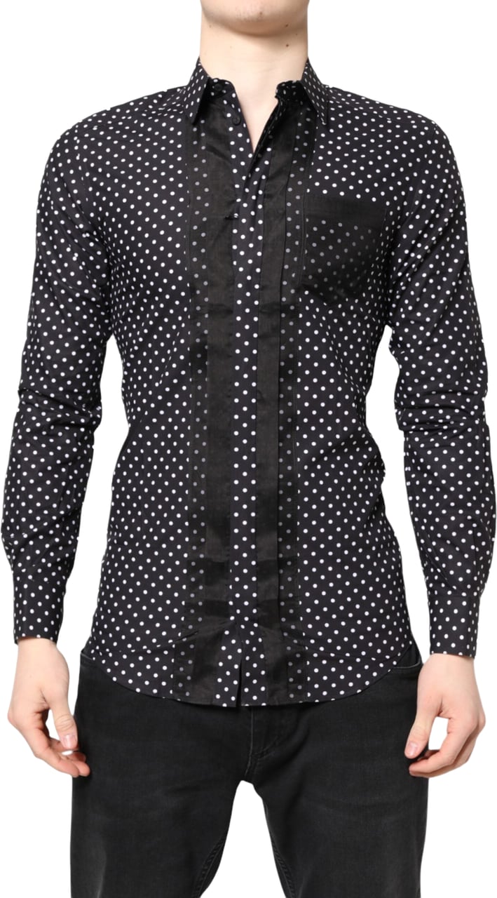 Dolce & Gabbana Black Polka Dot Long Sleeves Gold Formal Shirt Zwart