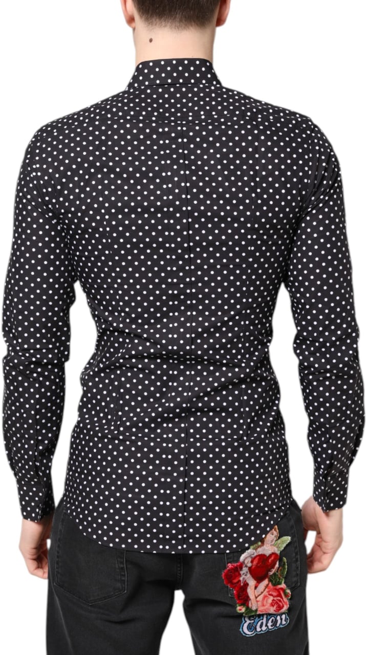 Dolce & Gabbana Black Polka Dot Long Sleeves Gold Formal Shirt Zwart