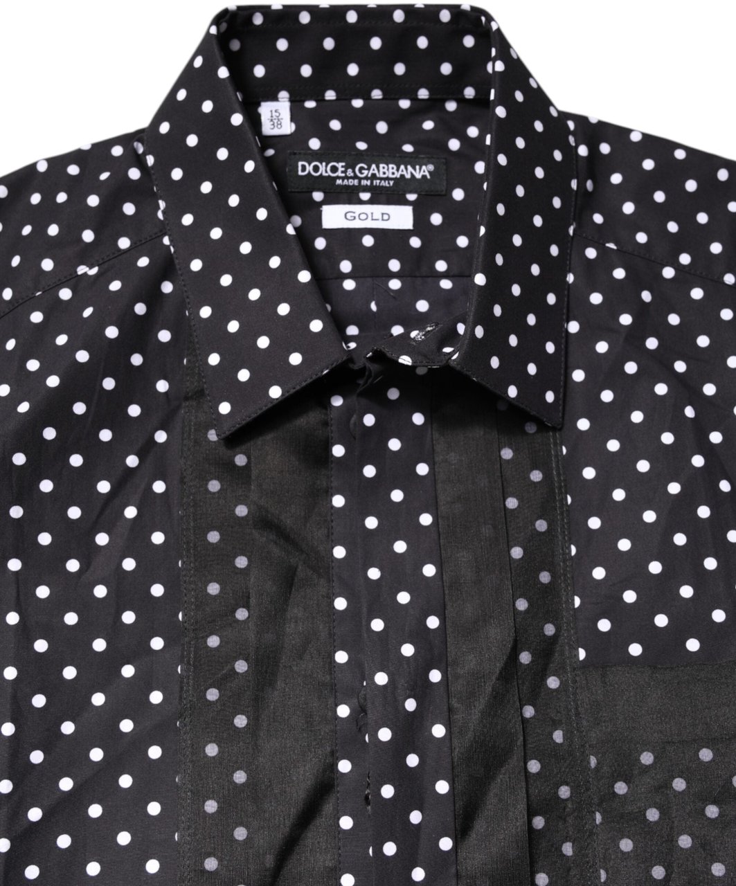 Dolce & Gabbana Black Polka Dot Long Sleeves Gold Formal Shirt Zwart