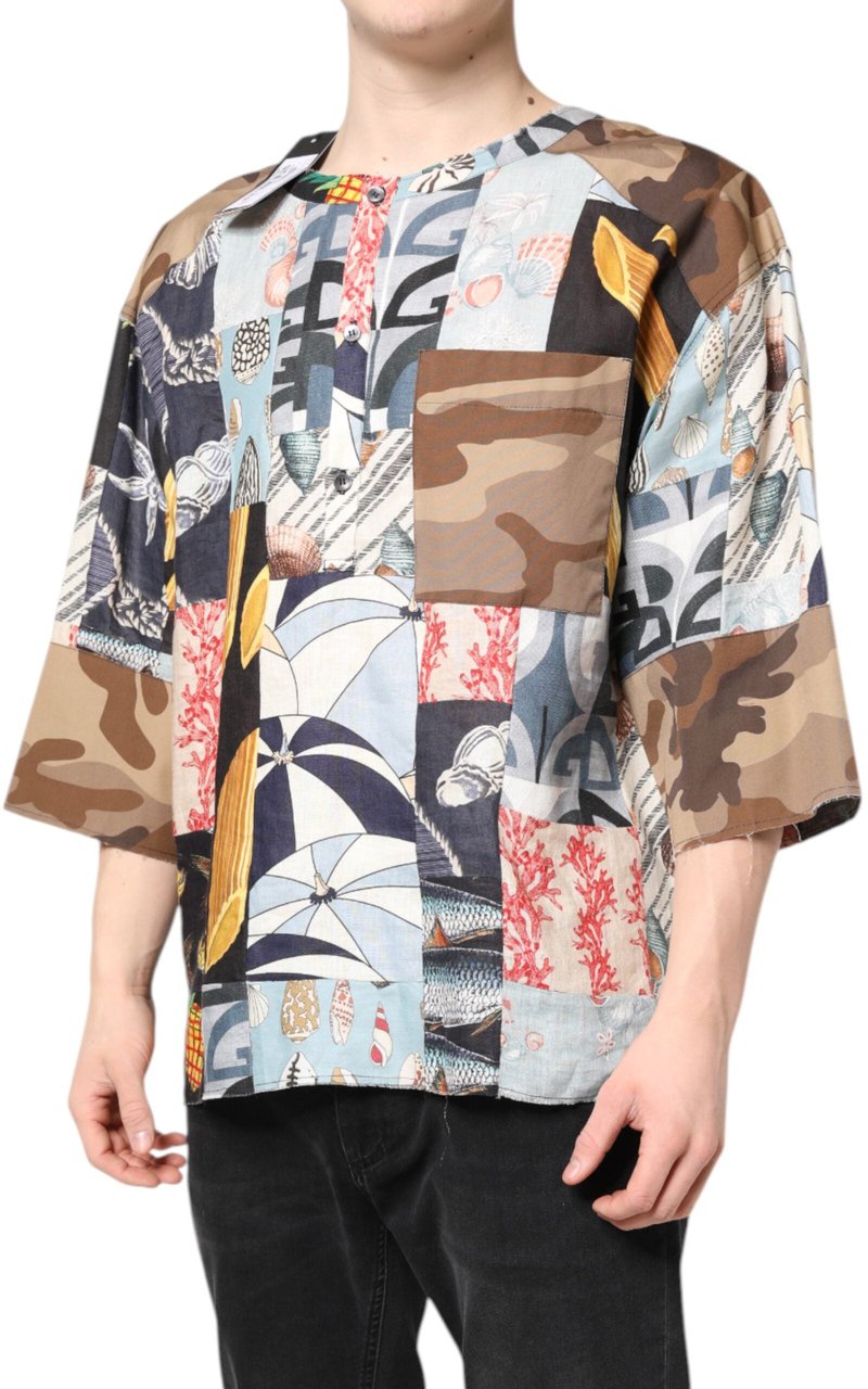 Dolce & Gabbana Multicolor Patchwork Short Sleeves Shirt Divers