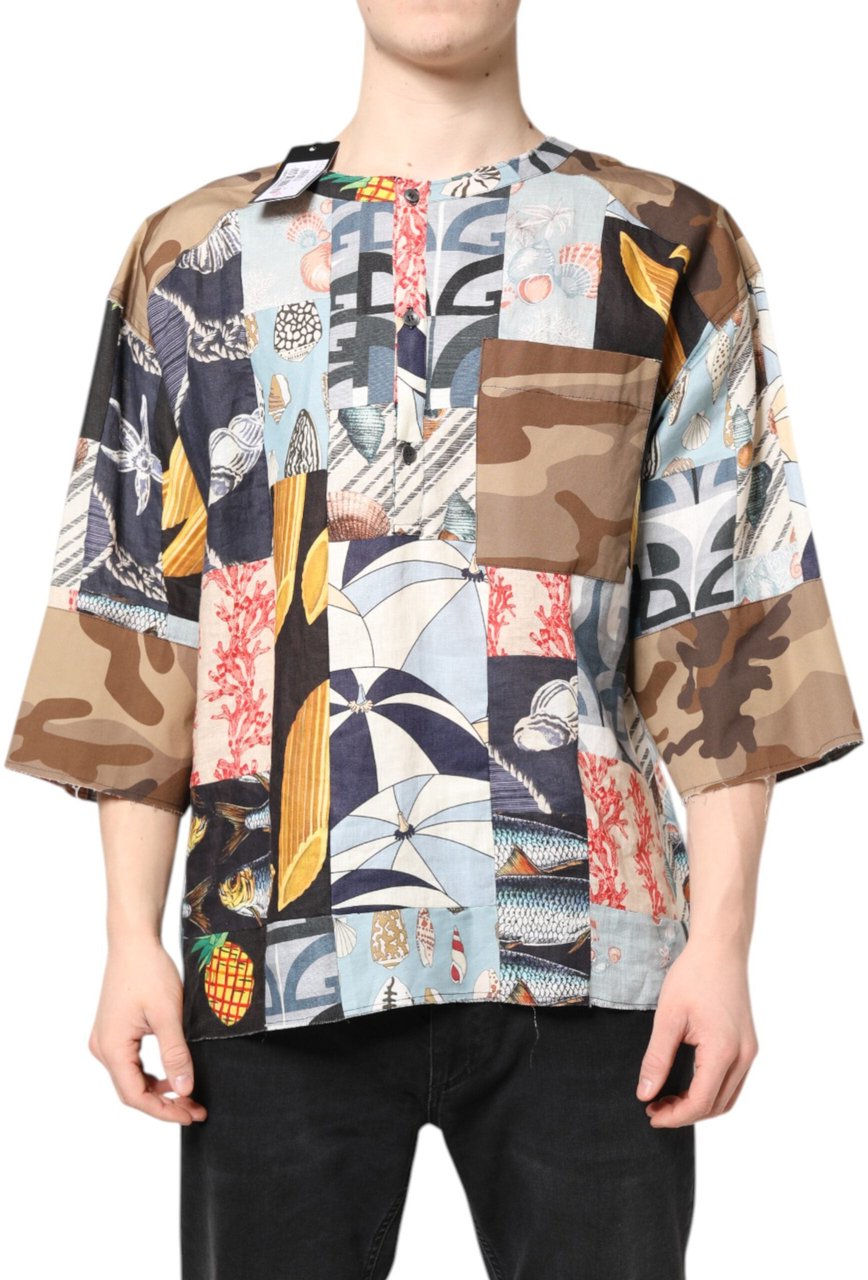 Dolce & Gabbana Multicolor Patchwork Short Sleeves Shirt Divers