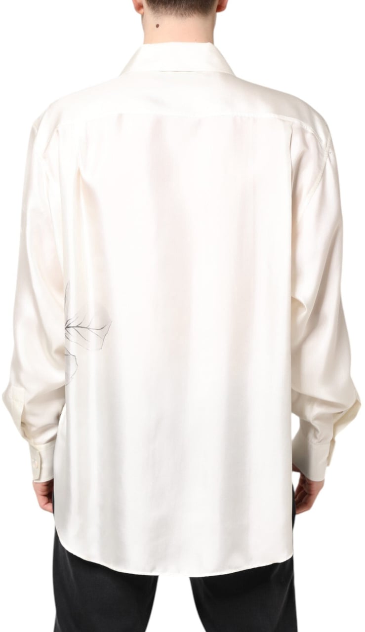 Dolce & Gabbana Ivory Silk Long Sleeves Men Casual Shirt Wit