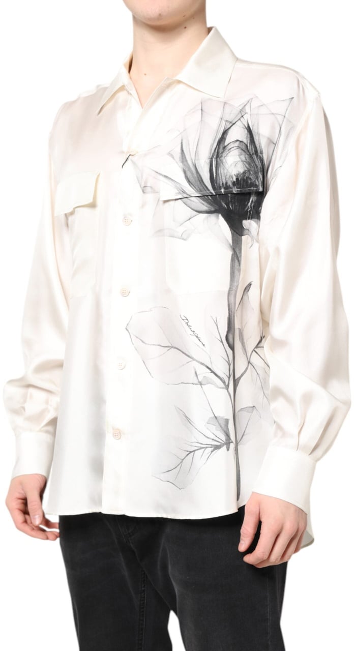 Dolce & Gabbana Ivory Silk Long Sleeves Men Casual Shirt Wit