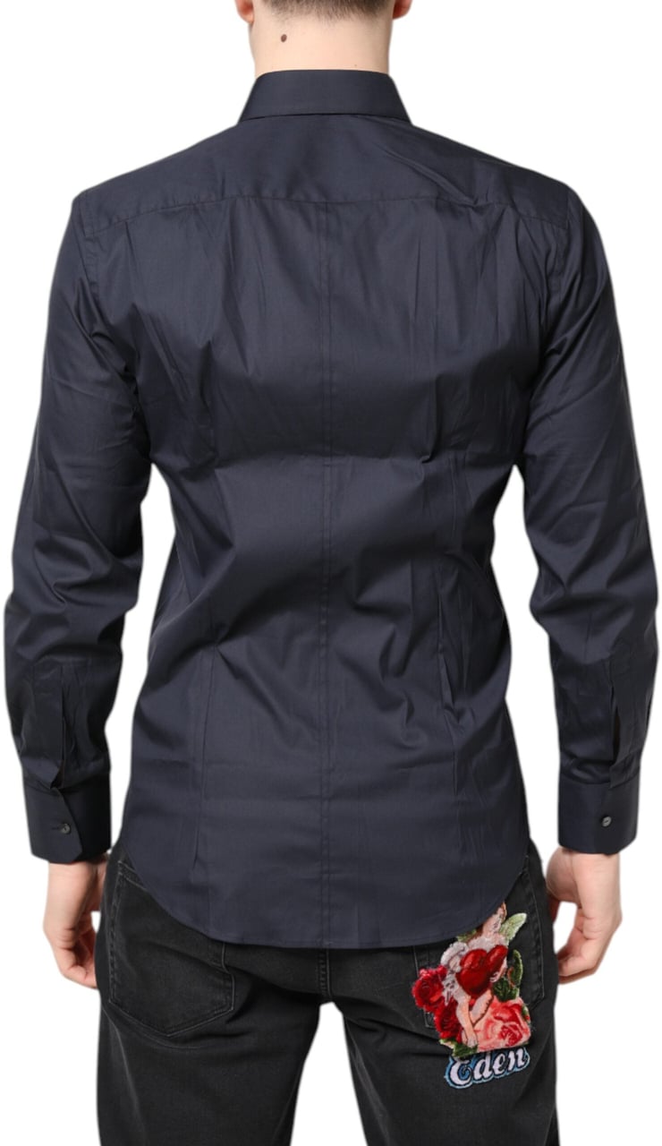 Dolce & Gabbana Dark Blue MARTINI Cotton Dress Formal Shirt Blauw