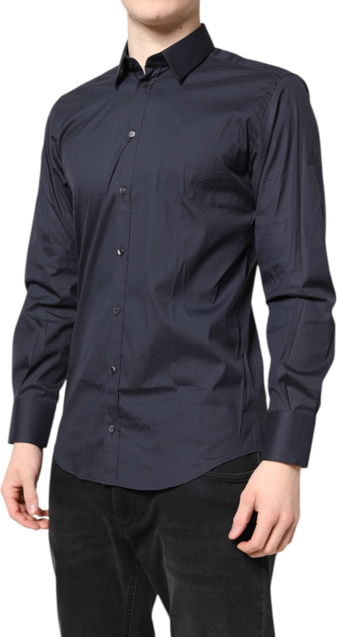 Dolce & Gabbana Dark Blue MARTINI Cotton Dress Formal Shirt Blauw