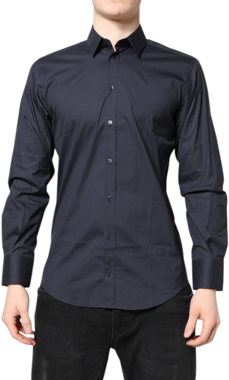 Dolce & Gabbana Dark Blue MARTINI Cotton Dress Formal Shirt Blauw