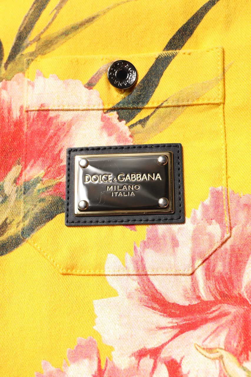 Dolce & Gabbana Yellow Floral Men Button Down Casual Shirt Geel