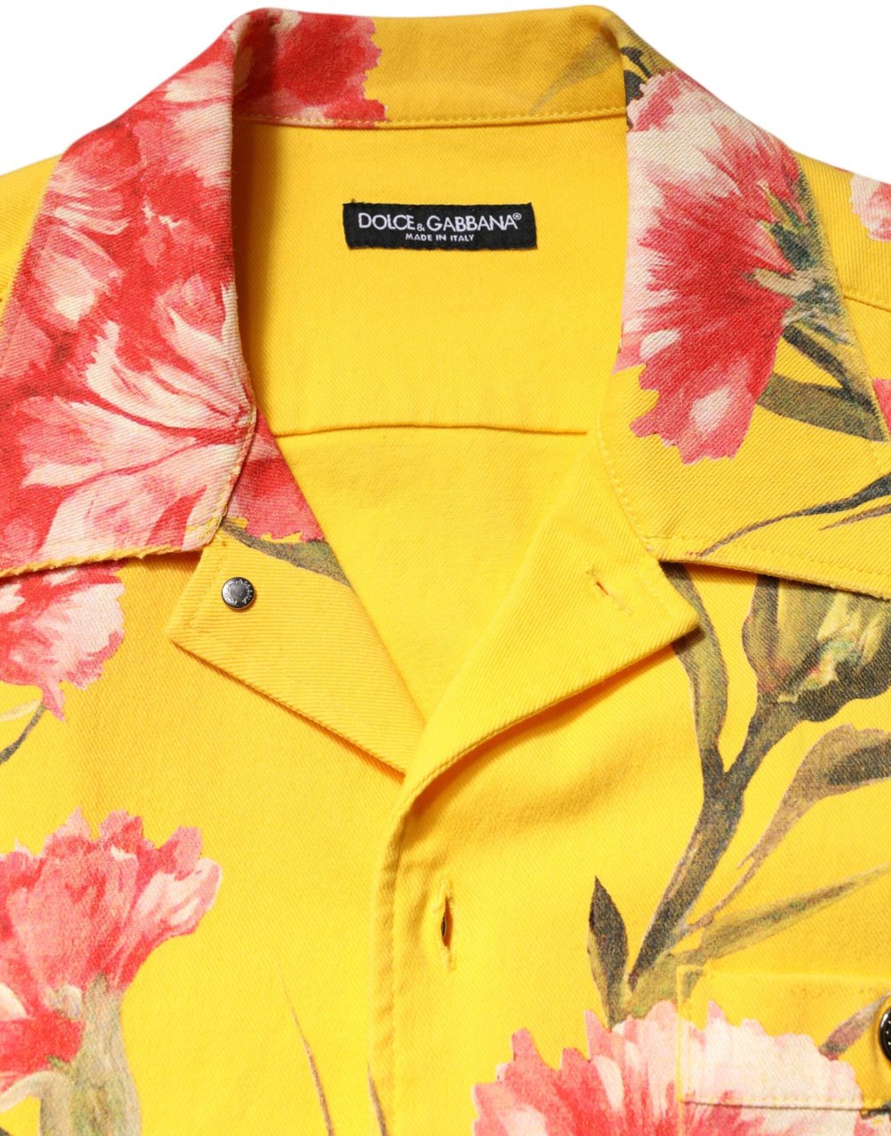 Dolce & Gabbana Yellow Floral Men Button Down Casual Shirt Geel