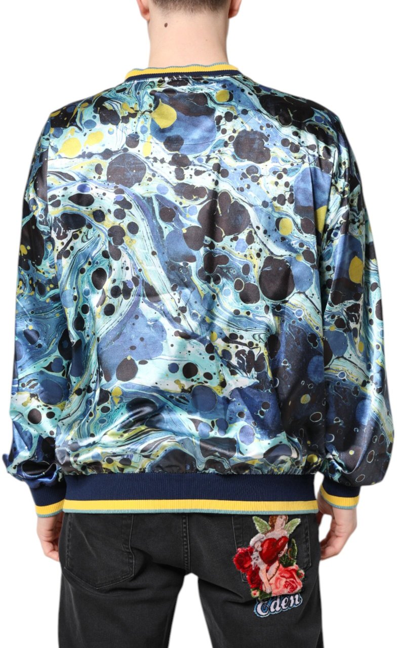 Dolce & Gabbana Multicolor Marble Print Men Pullover Sweater Roze