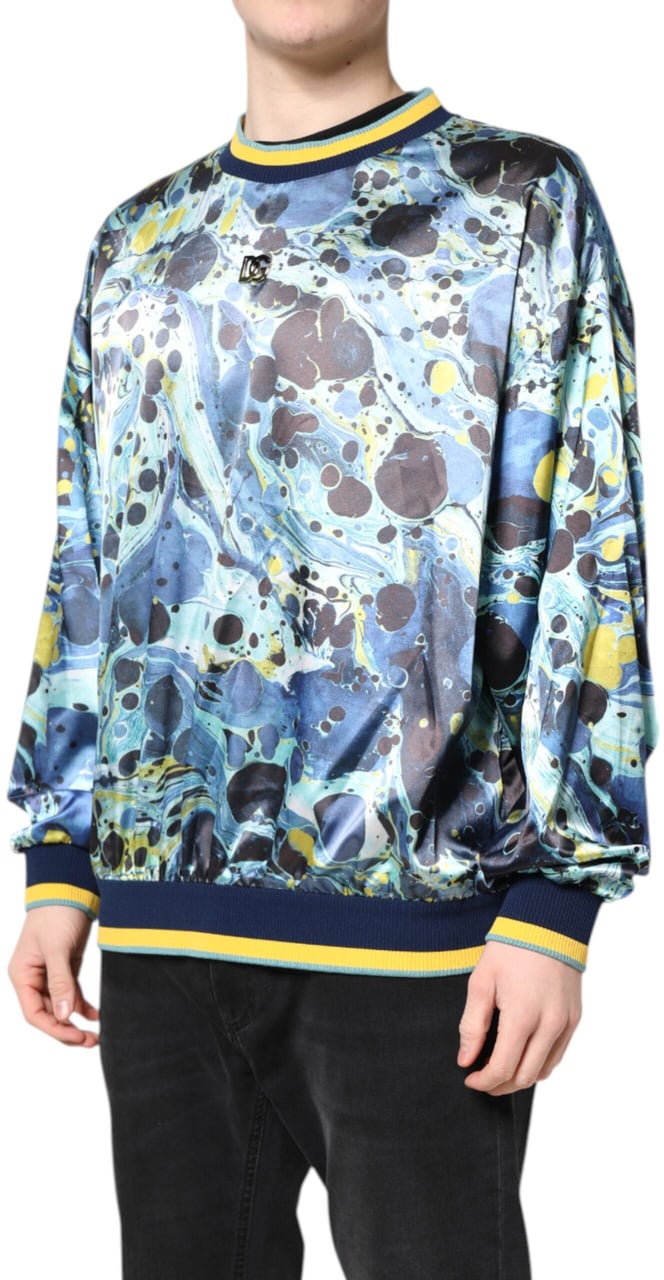 Dolce & Gabbana Multicolor Marble Print Men Pullover Sweater Roze