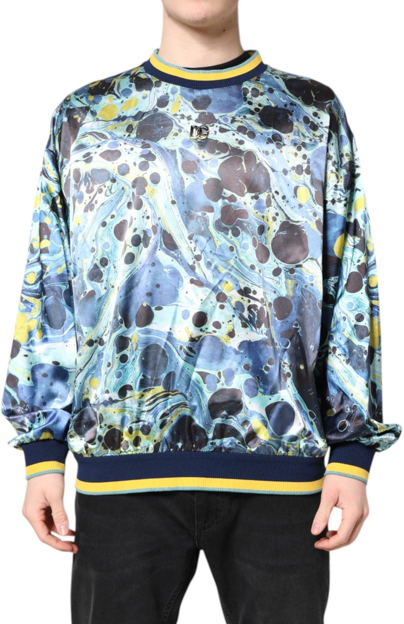 Dolce & Gabbana Multicolor Marble Print Men Pullover Sweater Roze