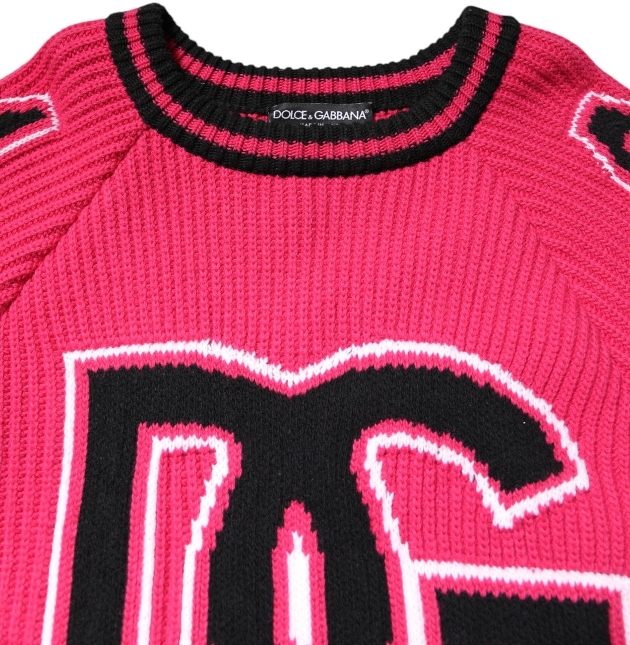 Dolce & Gabbana Pink Cotton Logo Print Knit Pullover Sweater Beige