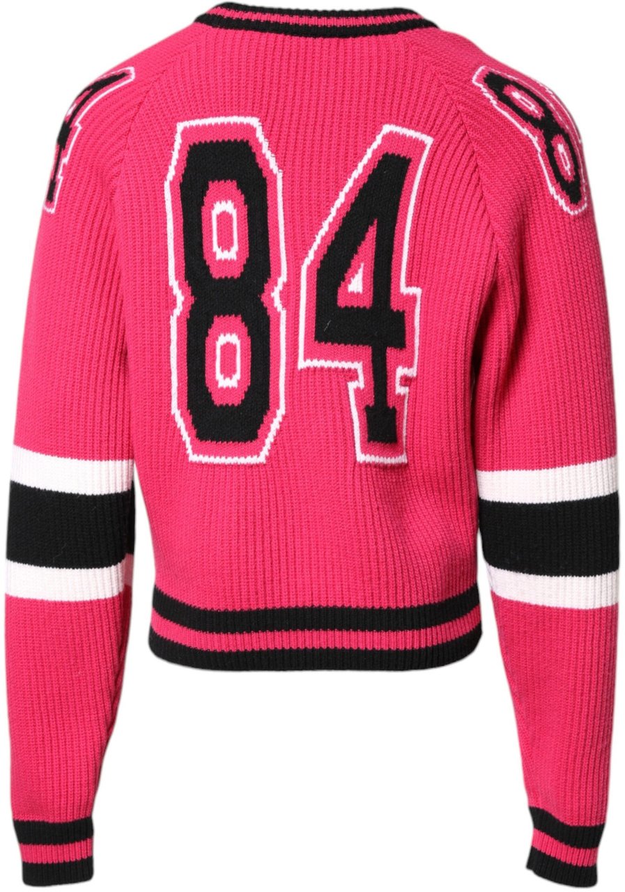 Dolce & Gabbana Pink Cotton Logo Print Knit Pullover Sweater Beige