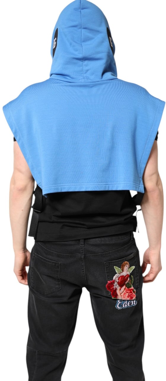Dolce & Gabbana Blue Cotton Hooded Men Sportswear Vest Sweater Blauw