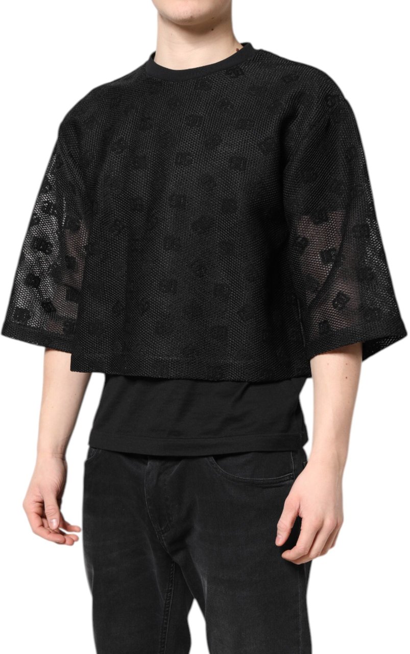 Dolce & Gabbana Black See Through Logo Short Sleeves T-shirt Zwart