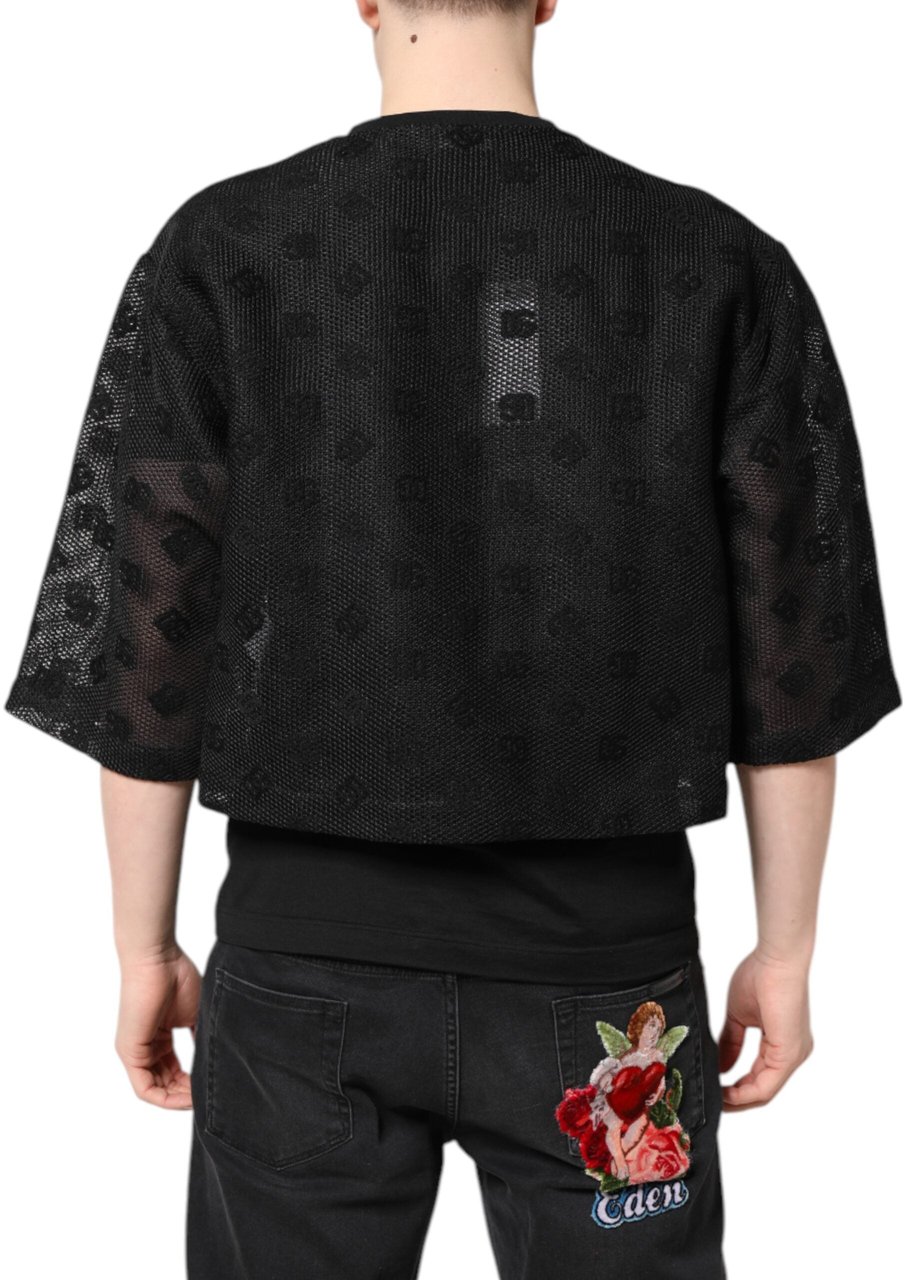 Dolce & Gabbana Black See Through Logo Short Sleeves T-shirt Zwart