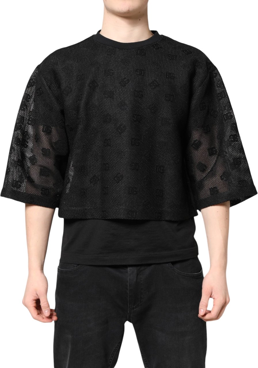 Dolce & Gabbana Black See Through Logo Short Sleeves T-shirt Zwart