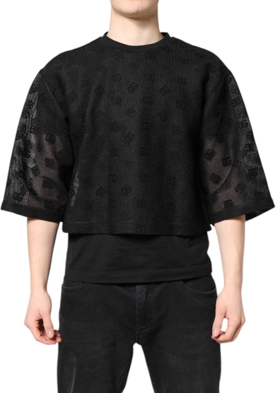 Dolce & Gabbana Black See Through Logo Short Sleeves T-shirt Zwart